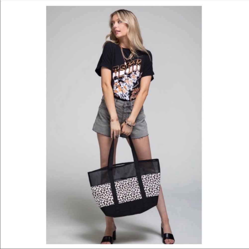 NWT LEOPARD PRINT MESH TOTE BAG - Picture 5 of 7